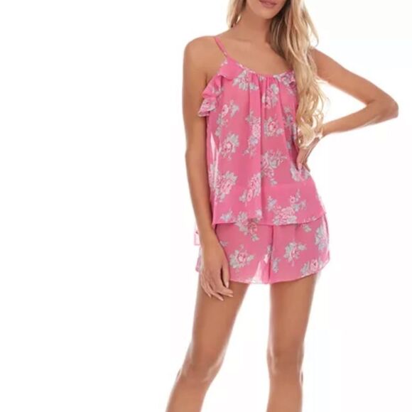 Flora Nikrooz Princess Chiffon Cami & Shorts Set Pink Floral M NWT IN PACKAGING - Picture 5 of 8
